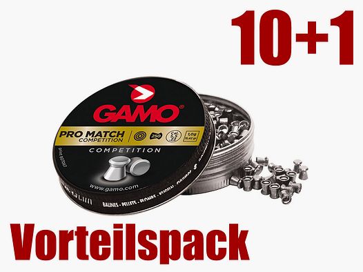 Vorteilspack 10+1 Flachkopf Diabolos Gamo Pro Match Kaliber 5,5 mm 1,0 g glatt 11 x 250 StĂĽck