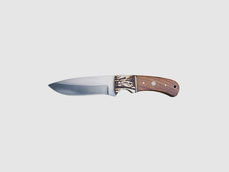 Jagdnicker mit Holz/Horn-Griff - 10 cm Klinge & Lederscheide