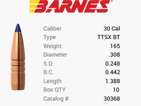 TESTPACK - Barnes Pocisk .30/.308 165GR Tipped TSX BT 10 sztuk