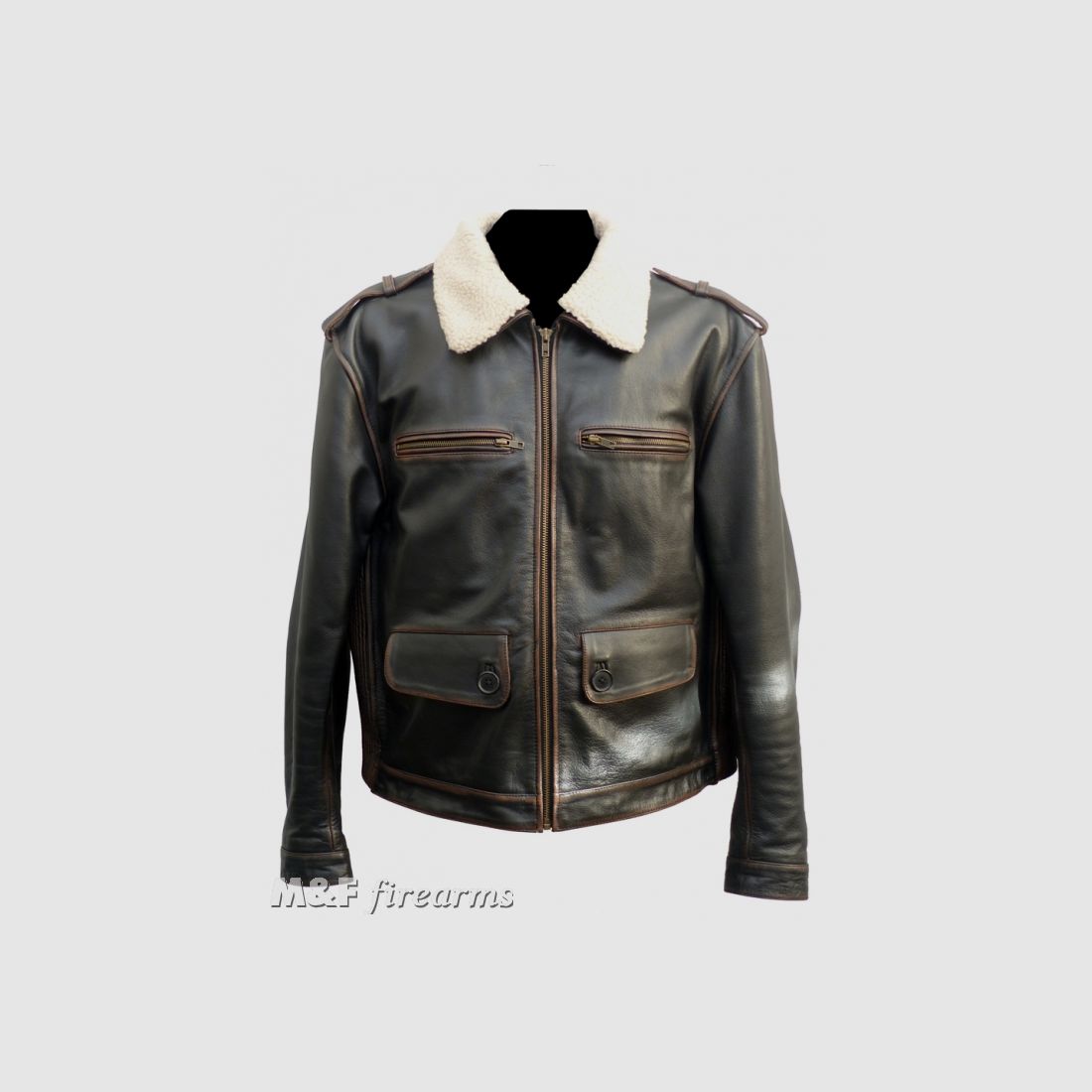 Deutsche Jagdfliegerjacke im Retro-Look aus Rindleder mit herausnehmbarem Webpelz Netz-Innenfutter und Protektoren