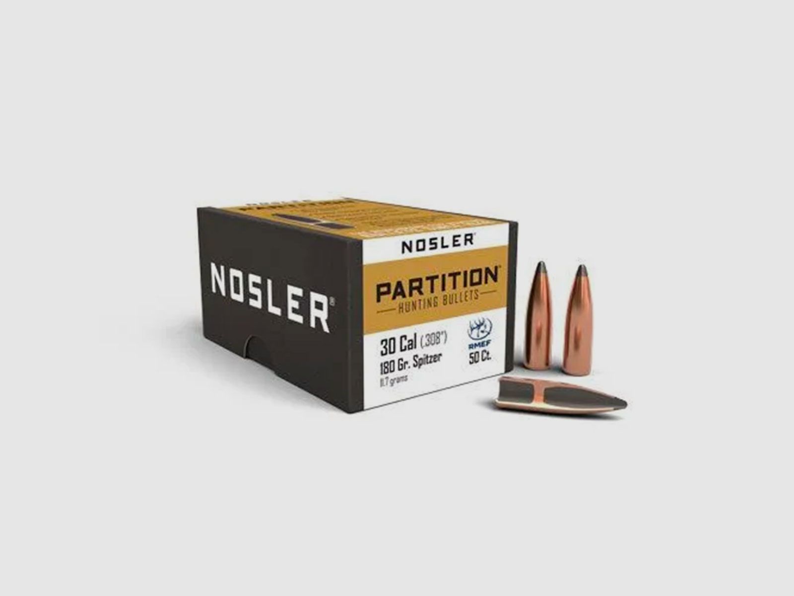 BULLE – NOSLER – PARTITION 30 caliber (.308″) Spitzer 180grain (11.7 grams) (50 pcs)