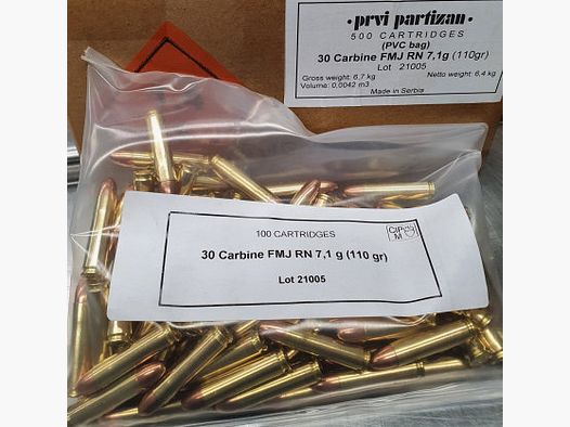 .30Carbine/110grs. PPU FMJRN 500 Stk. Bulk