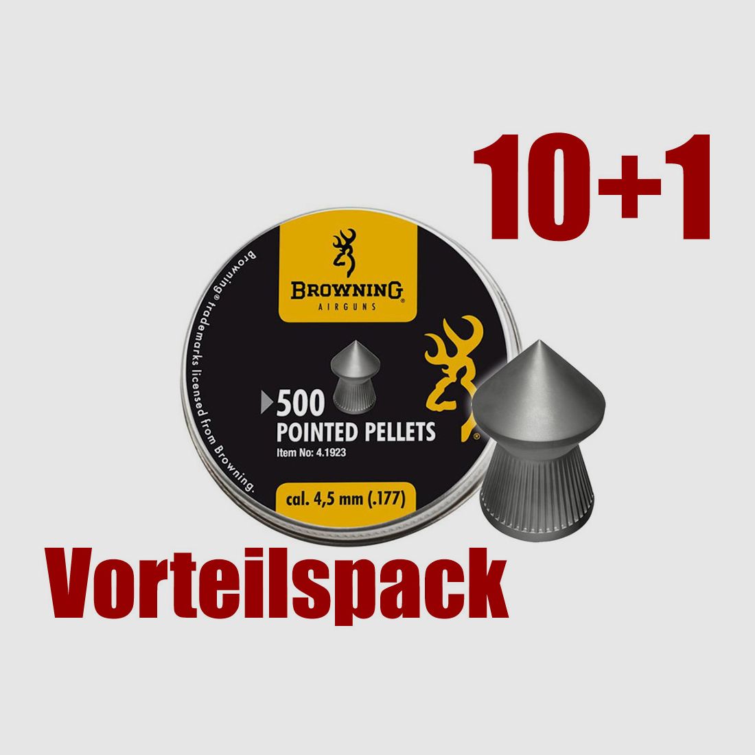 Vorteilspack 10+1 Spitzkopf Diabolos Browning Pointed Pellets Kaliber 4,5 mm 0,52 g geriffelt 11 x 500 StĂĽck