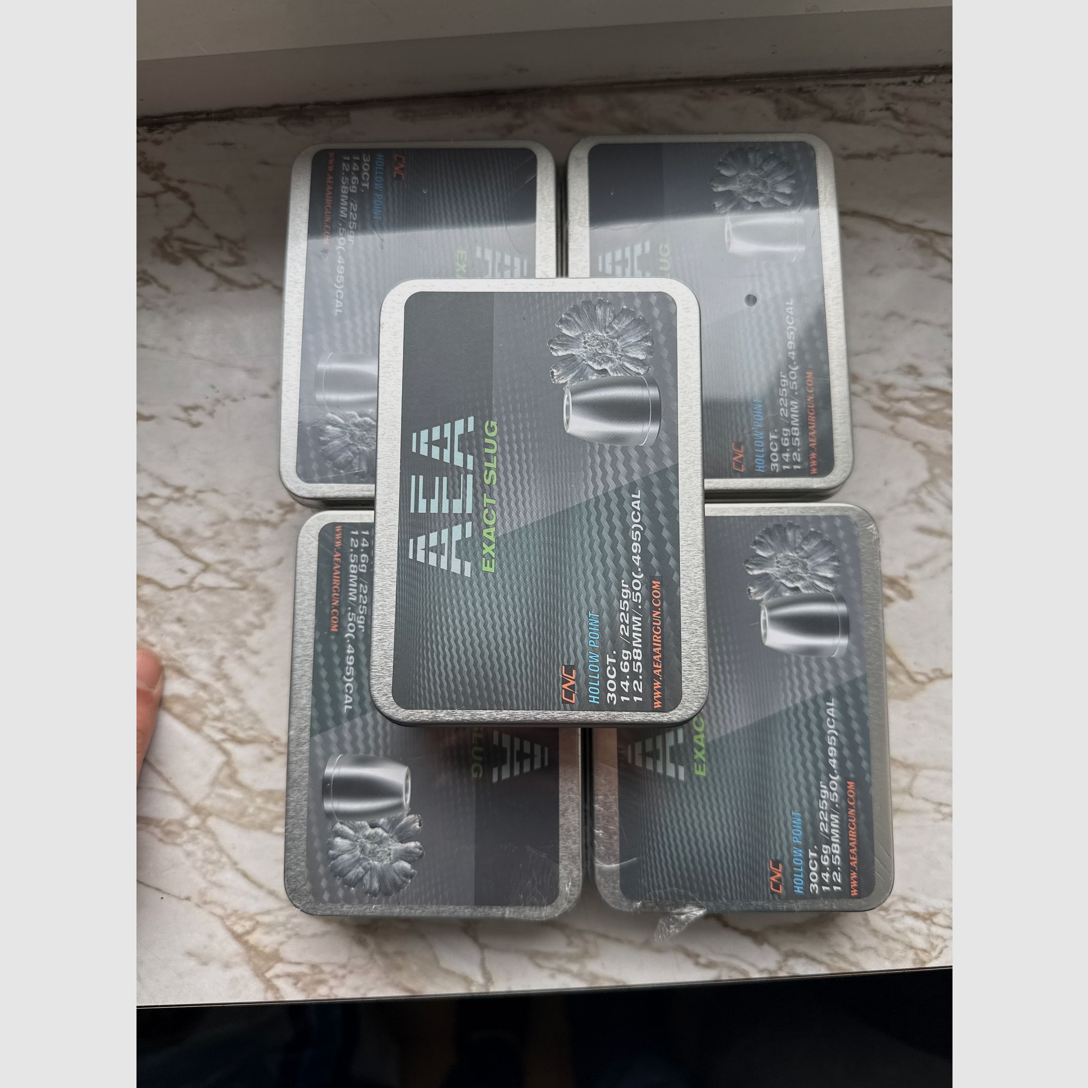 AEA Exact Slugs .50 (.495) CAL / 12,58 mm – 225 gr Hollow Point – 5 latas (4x OVP, 1x completo)