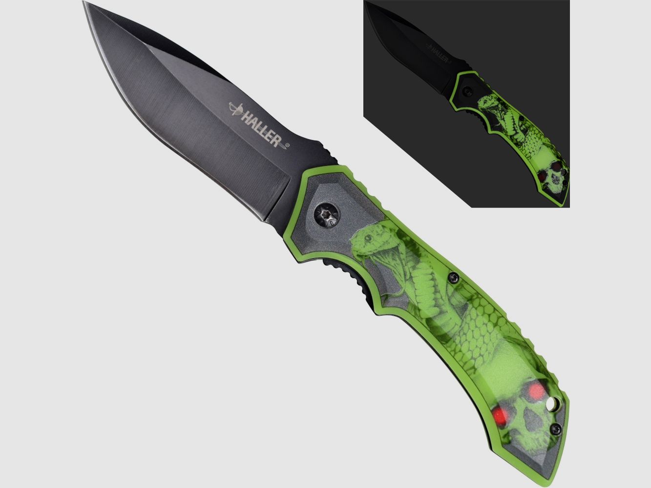 Couteau de poche lumineux fluorescente dans l'obscurité Serpent