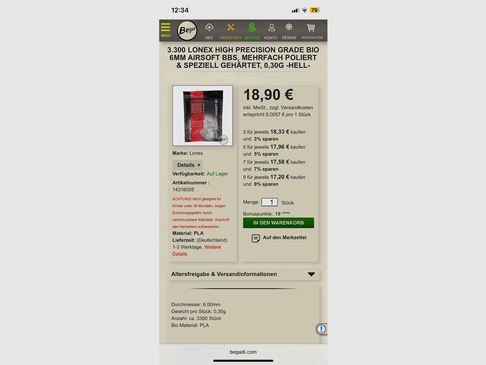 Lonex (Begadi) 0,30g Bio BBs 3.300 Schuss