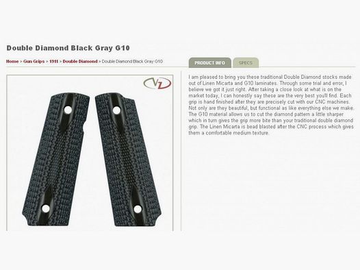 VZ Grips per 1911 Double Diamond Black Grey Full Size