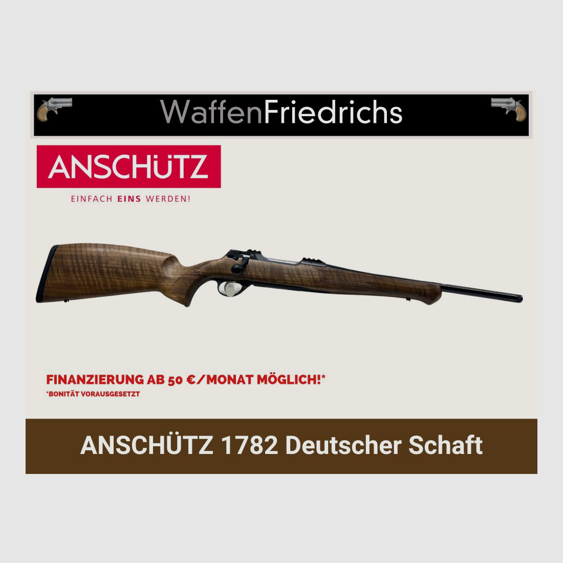 ANSCHÜTZ	 1782 Deutscher Schaft - LL 47cm - Premium Holzklasse - Waffen Friedrichs