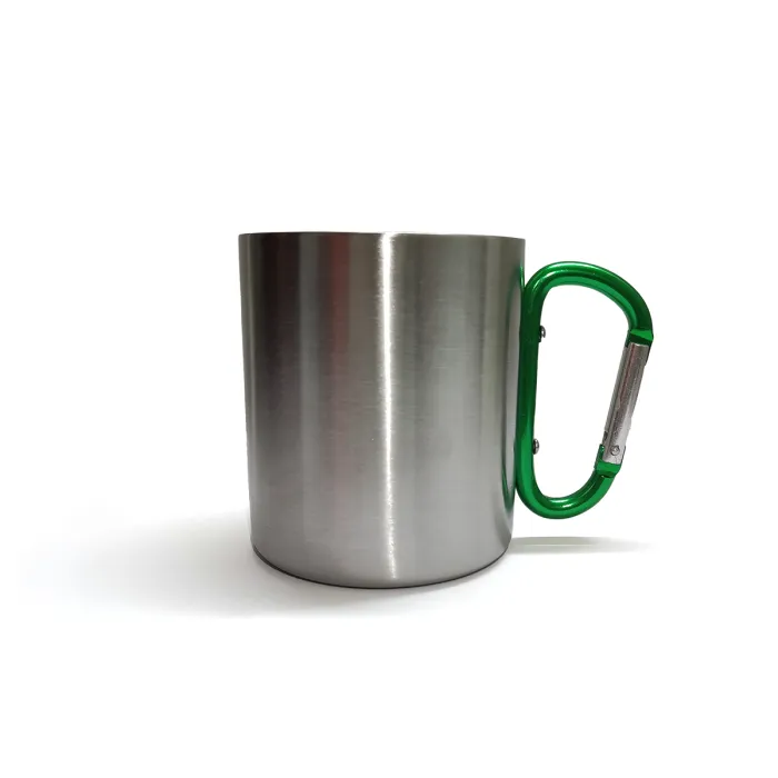 Vaso de acero inoxidable de doble pared con asa de mosquetón verde