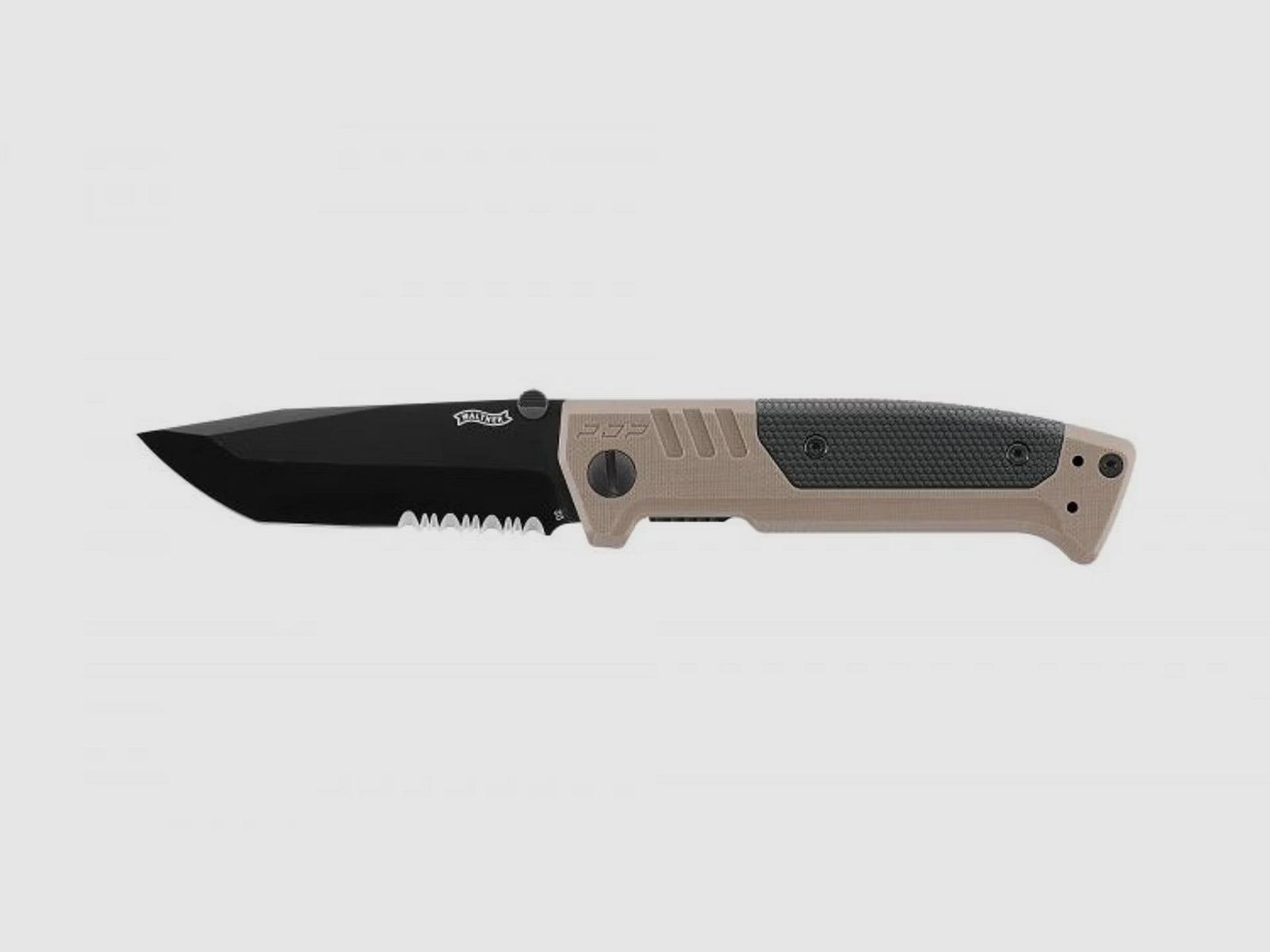 Walther Klappmesser PDP Tanto Folder Serrated FDE, Klinge aus D2 Stahl mit Wellenschliff