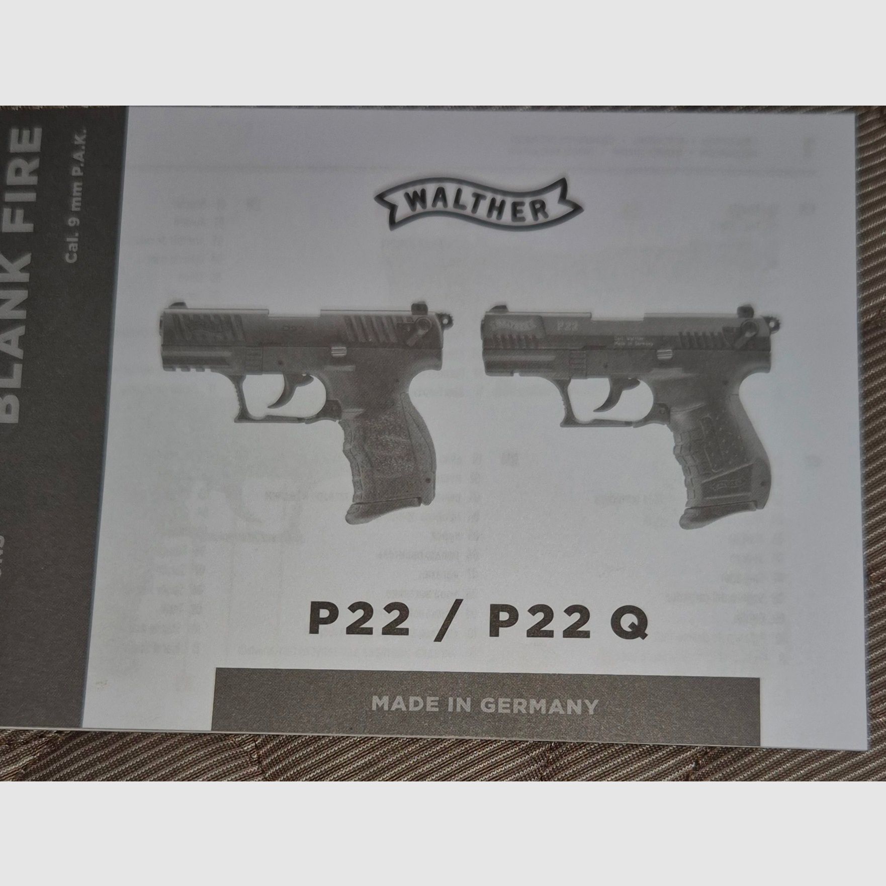 Blank firing gun Walther P22