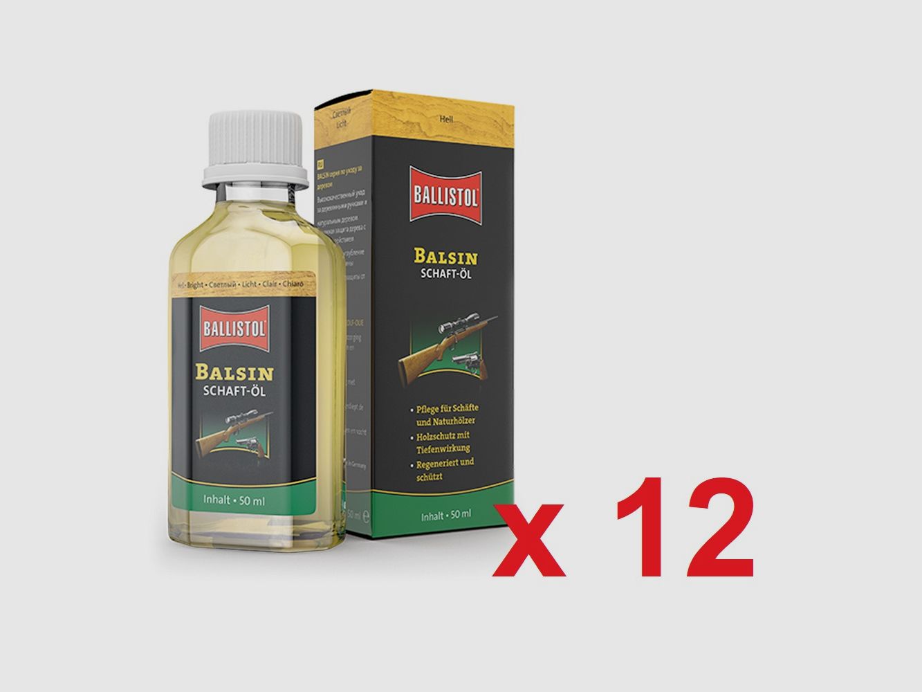 Balsin Beschermolie Bright 50 ml van Ballistol in doos van 12 stuks.