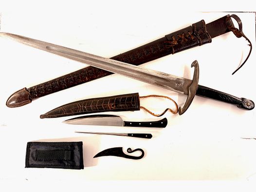 Mittelalterliches Waffen & Besteck Set – Einhandschwert, Essbesteck & Wikingermesser