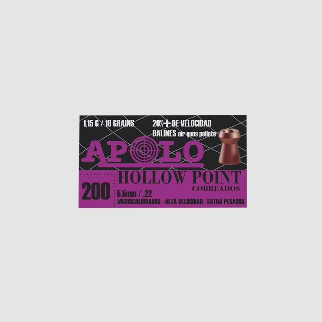 Hohlspitzkopf Diabolos Apolo Hollow Point Copper Kaliber 5,5 mm 1,15 g glatt Kupfer 200 StĂĽck