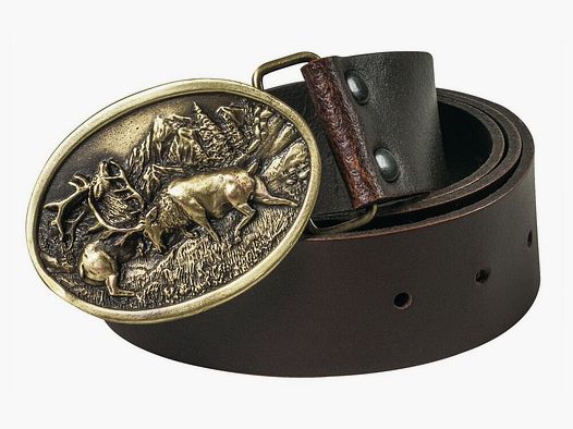 Leather belt with decorative metal buckle - deer