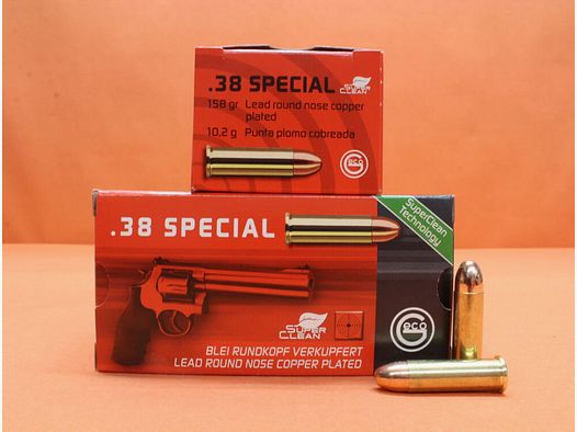 Cartucho GECO .38Special GECO 158grs CLRN SX (2319100) VE 50 cartuchos (SuperClean-bajo en contaminantes)/ 10,2g punta redonda de plomo chapada