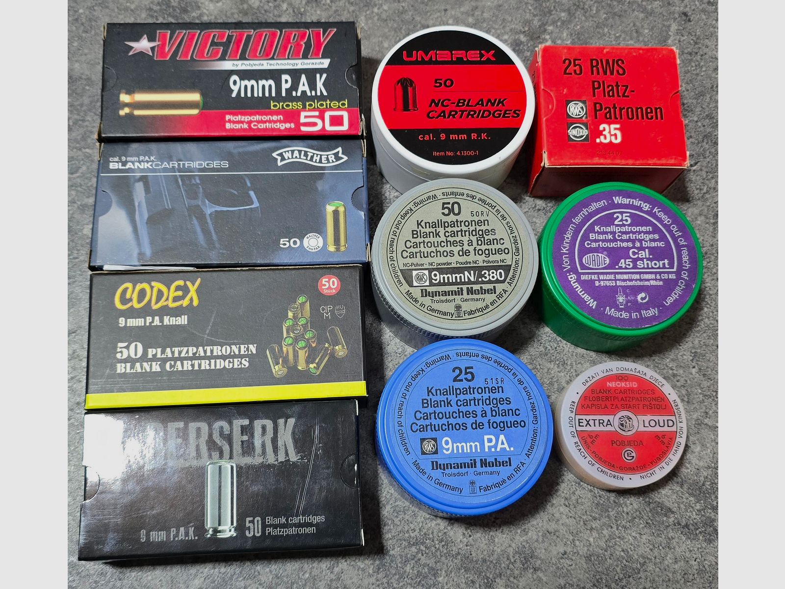 Platzpatronen 9mm PAK 9mm RK .35 .45 Short Walther Skullfire RWS Berserk