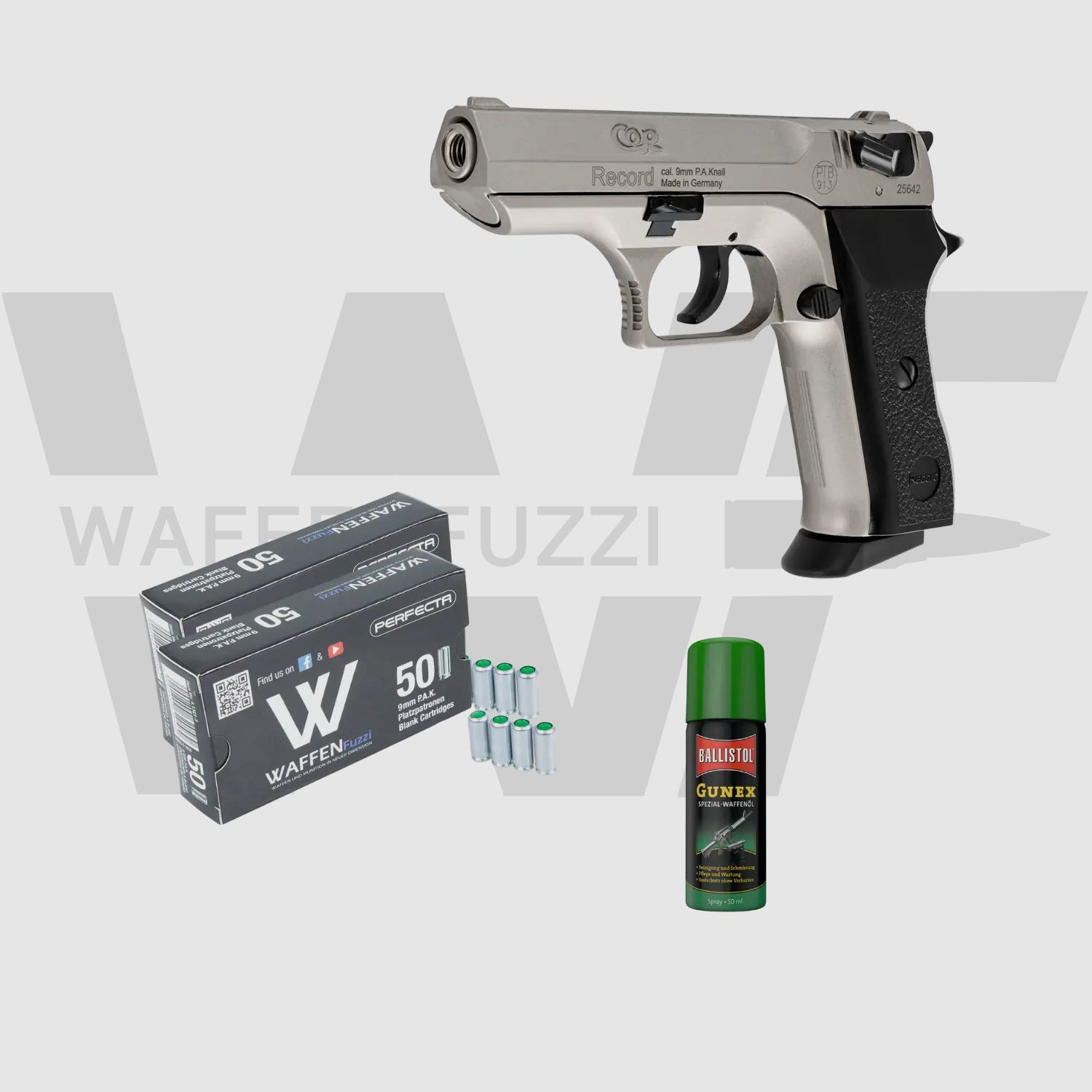 Record Cop NICKEL Blank Firing Pistol Set "S" Caliber 9mm PAK