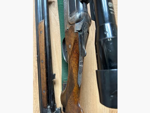 Bockdoppelflinte Merkel Suhl 16/70 mit Krieghoff Wechsellauf 7x57R und Zielfernrohr Zeiss Diavari 1,5x6