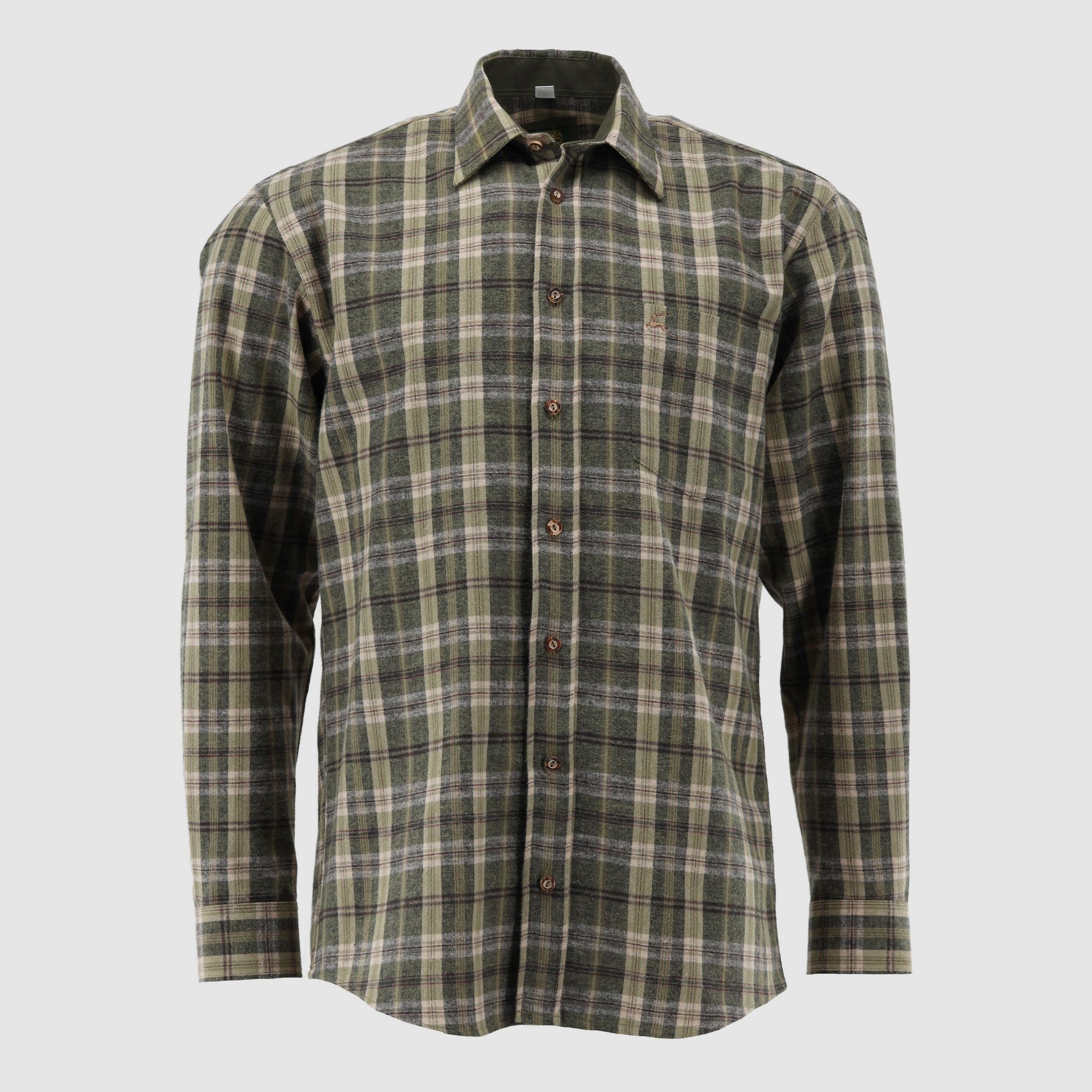 Hemd Flanell grün-kariert mit Stickerei