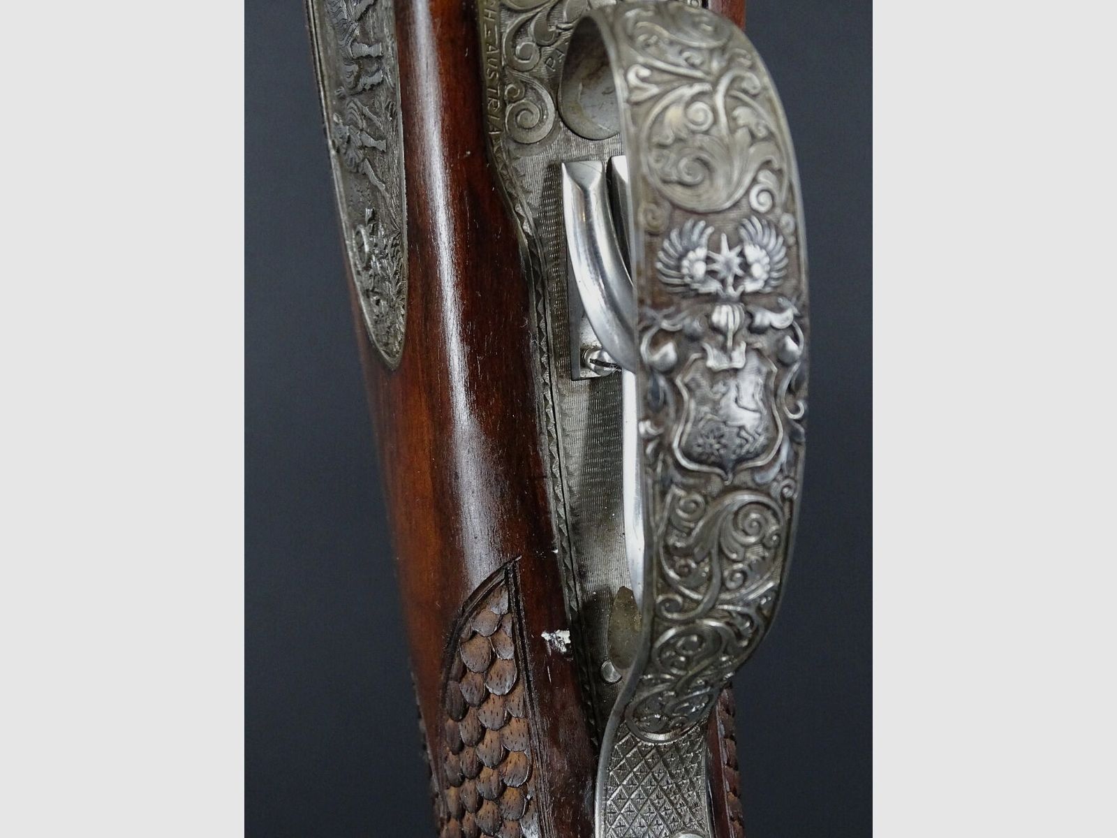 Rifle doble Mischitz grabado rinoceronte bisonte guepardo calibre 9,3x74R liquidación de colección