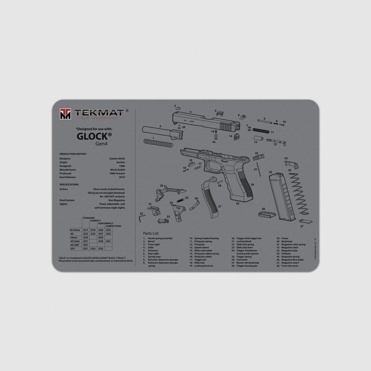 TEKMAT Glock Gen4 Graue Waffenreinigungsmatte, Bild 1 von 5