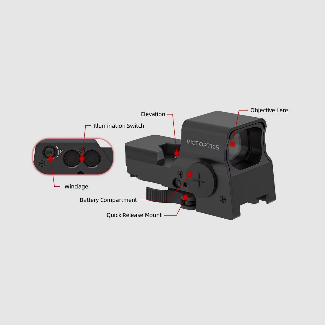 VictOptics - RDSL35 Red Dot-Visier - 1x27x39 - 8 verschiedene Absehen - rot/grün - OVP & NEU