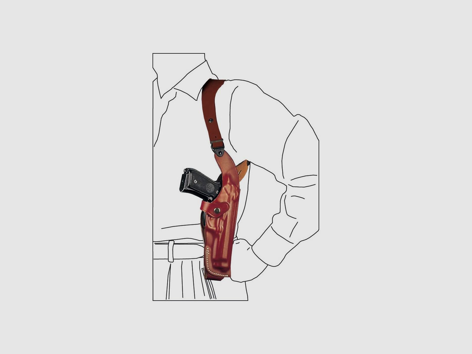 Vertikales Schulterholster aus geformtem Leder 4" S&W N-Frame-Schwarz-Rechtshänder