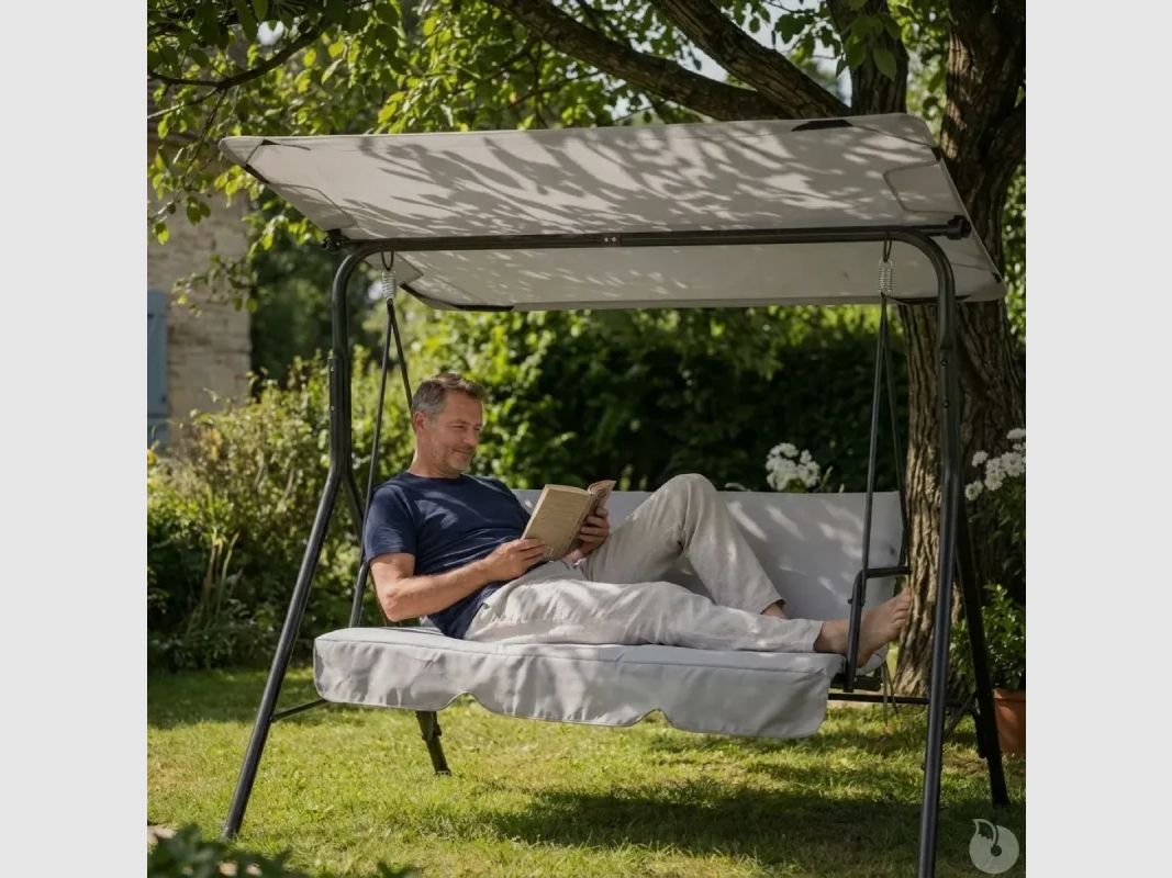 Schaukelstuhl für 3 Personen schwarz und weiß mit verstellbarem Dach, Bild 2 von 16