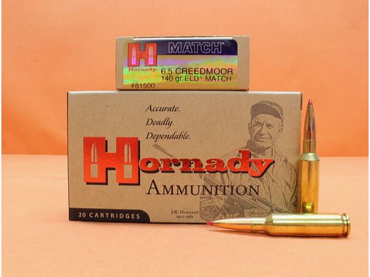 Cartuchos Hornady 6,5mm Creedmoor Hornady 140grs ELD Match (81500) VE 20 cartuchos/ 9,07g proyectil de precisión de cola de torpedo