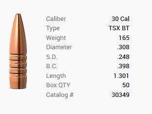 Barnes Geschoss .30/.308 165GR TSX BT 50 Stück