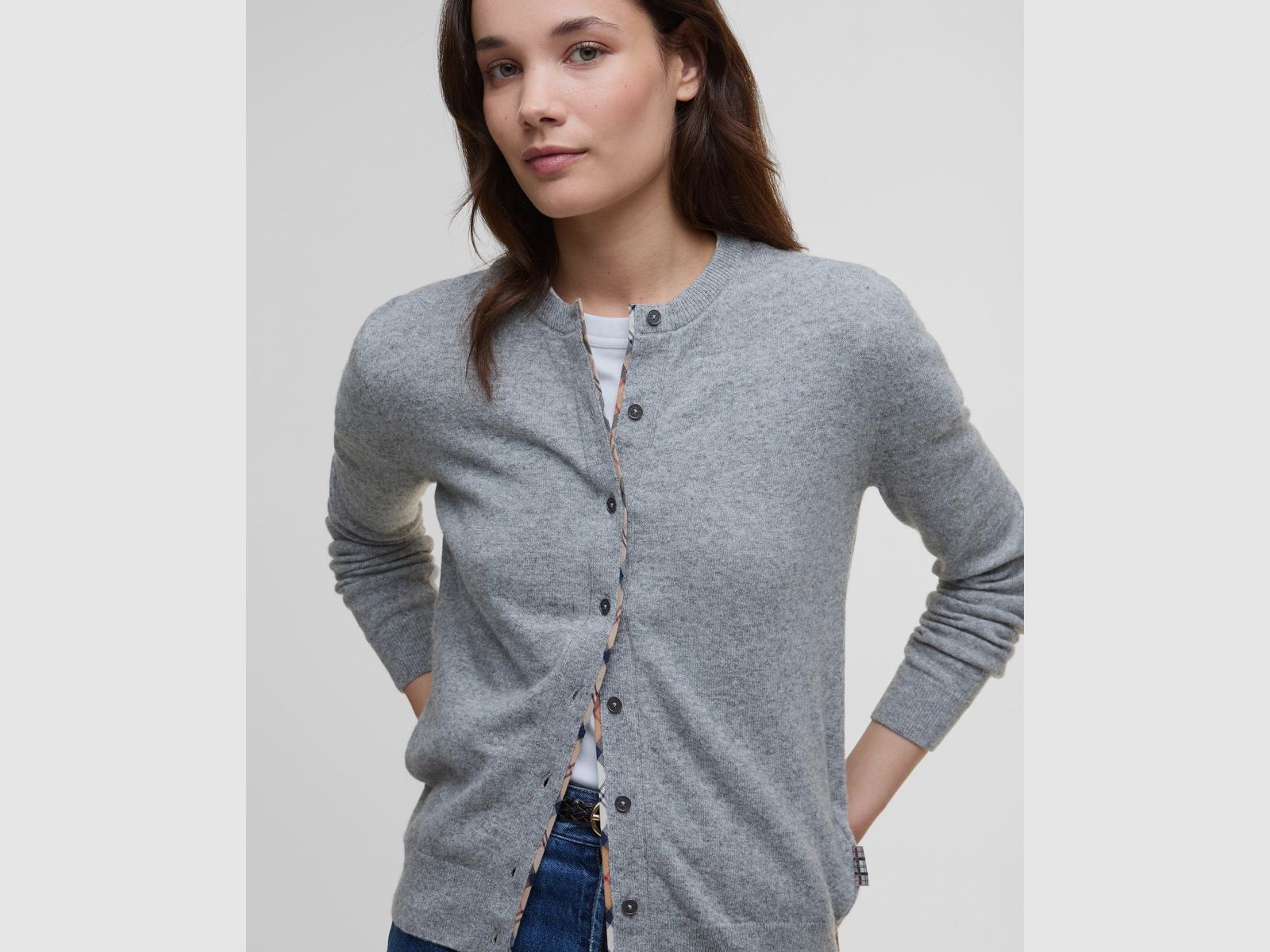 BARBOUR Cardigan Pendle Grey Marl/Hessian Tartan