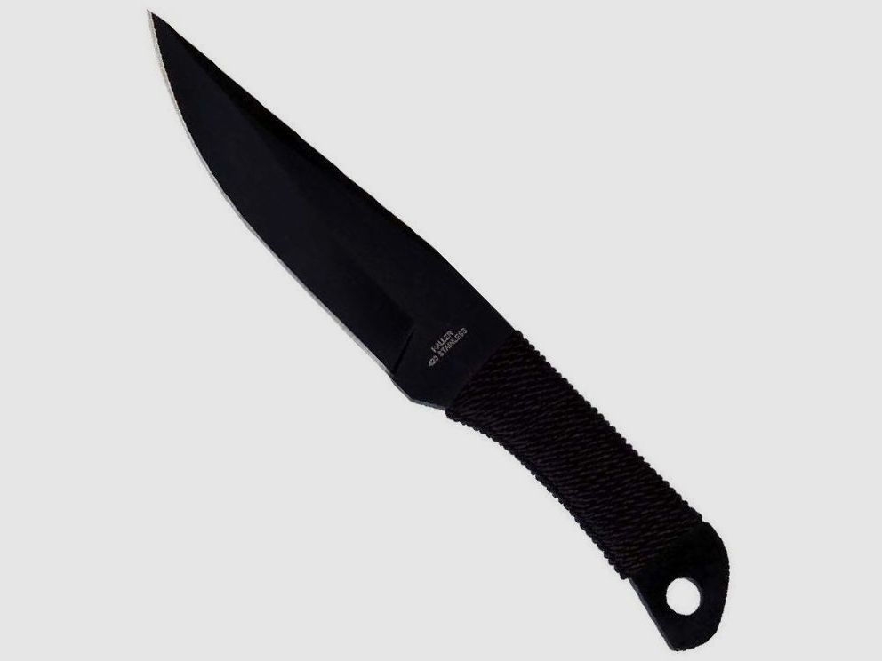 Wurfmesser schwarz, Kordelgriff asymmetrische Klinge