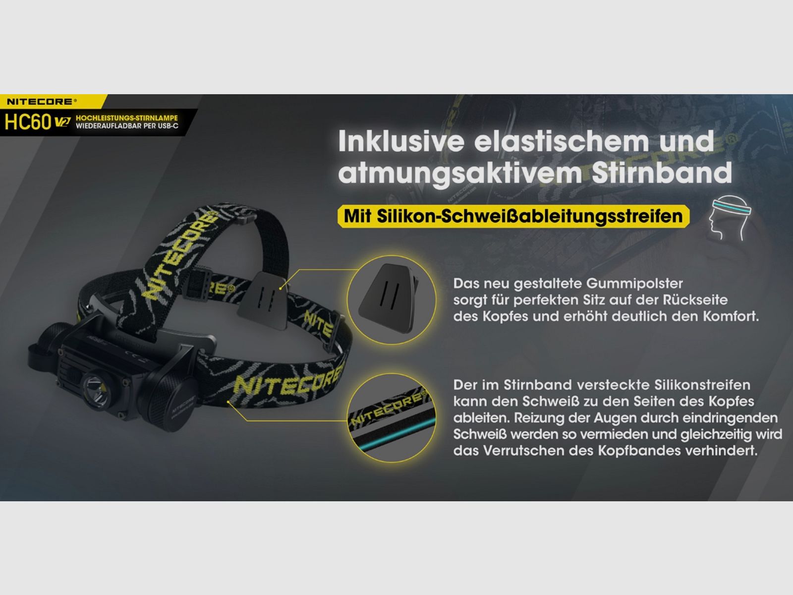 Nitecore HC60W V2 Stirnlampe 1200 Lumen 130 Meter
