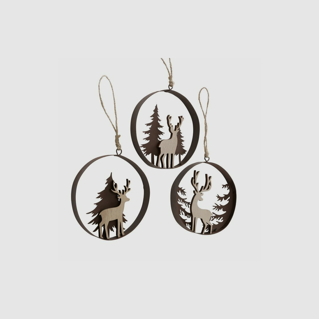 Lovergreen Dekoration Motiv Set mit 3 runden Anhngern Hirsch - Metall / Holz