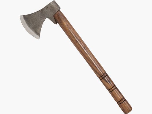 Medieval axe including leather sheath