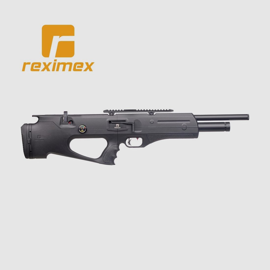 PCP-Büchse Reximex Apex Kaliber 5,50 mm. Kunststoff Schwarz. 24 Joule.