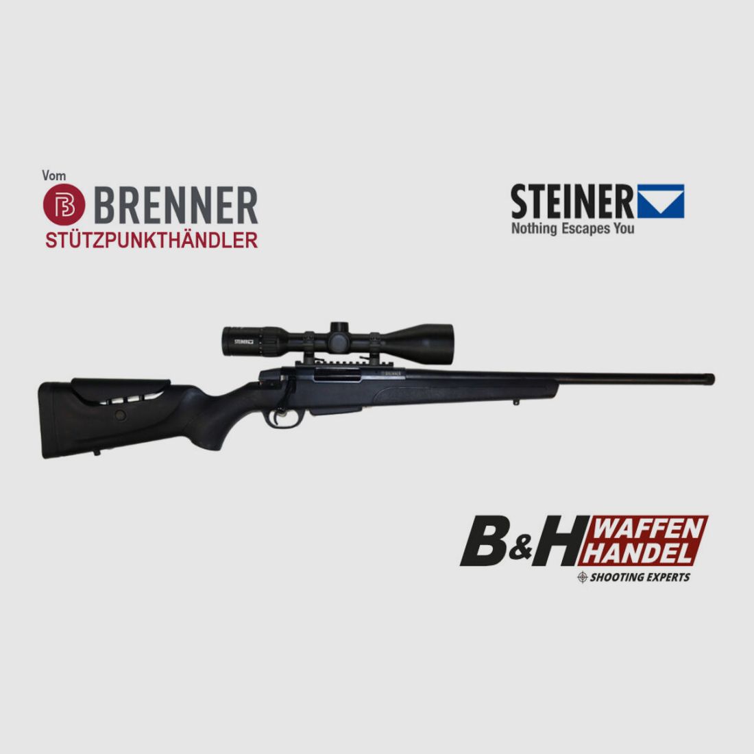 Brenner complete package: Brenner BR 20 polymer with ZF Steiner Ranger 3-12x56 fully assembled