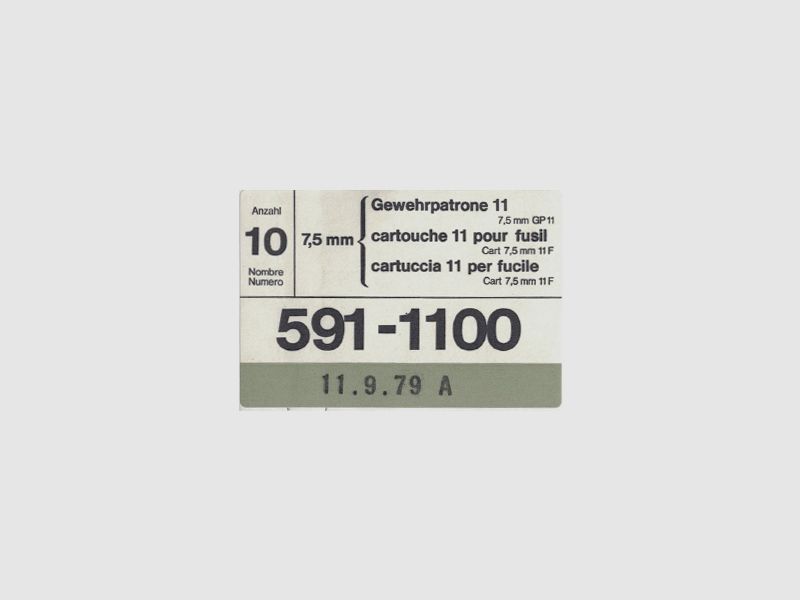 RUAG Kugelpatrone Kal. 7,5x55 Swiss – 11,3 g FMJ (1 Packung mit 10 Stück)