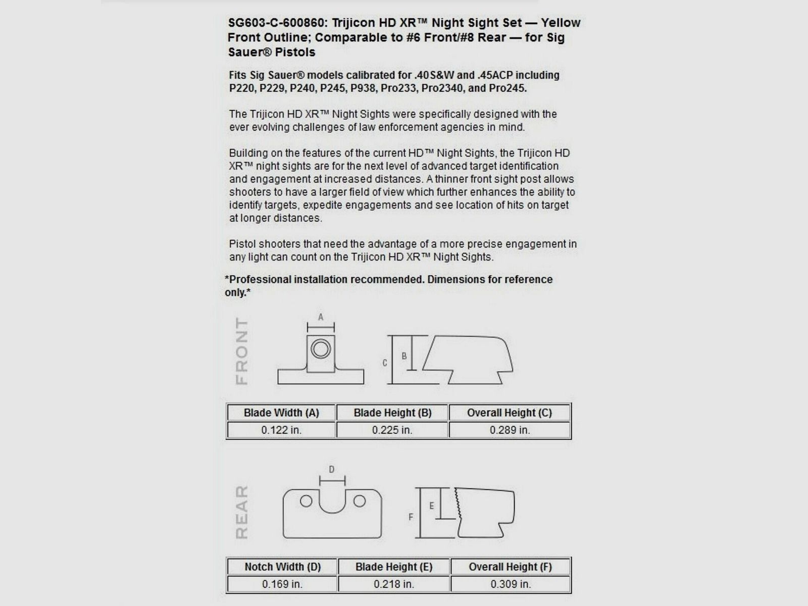 Trijicon N-Visier HD XR gelb SIG P+Pro .40S&W/.45Auto