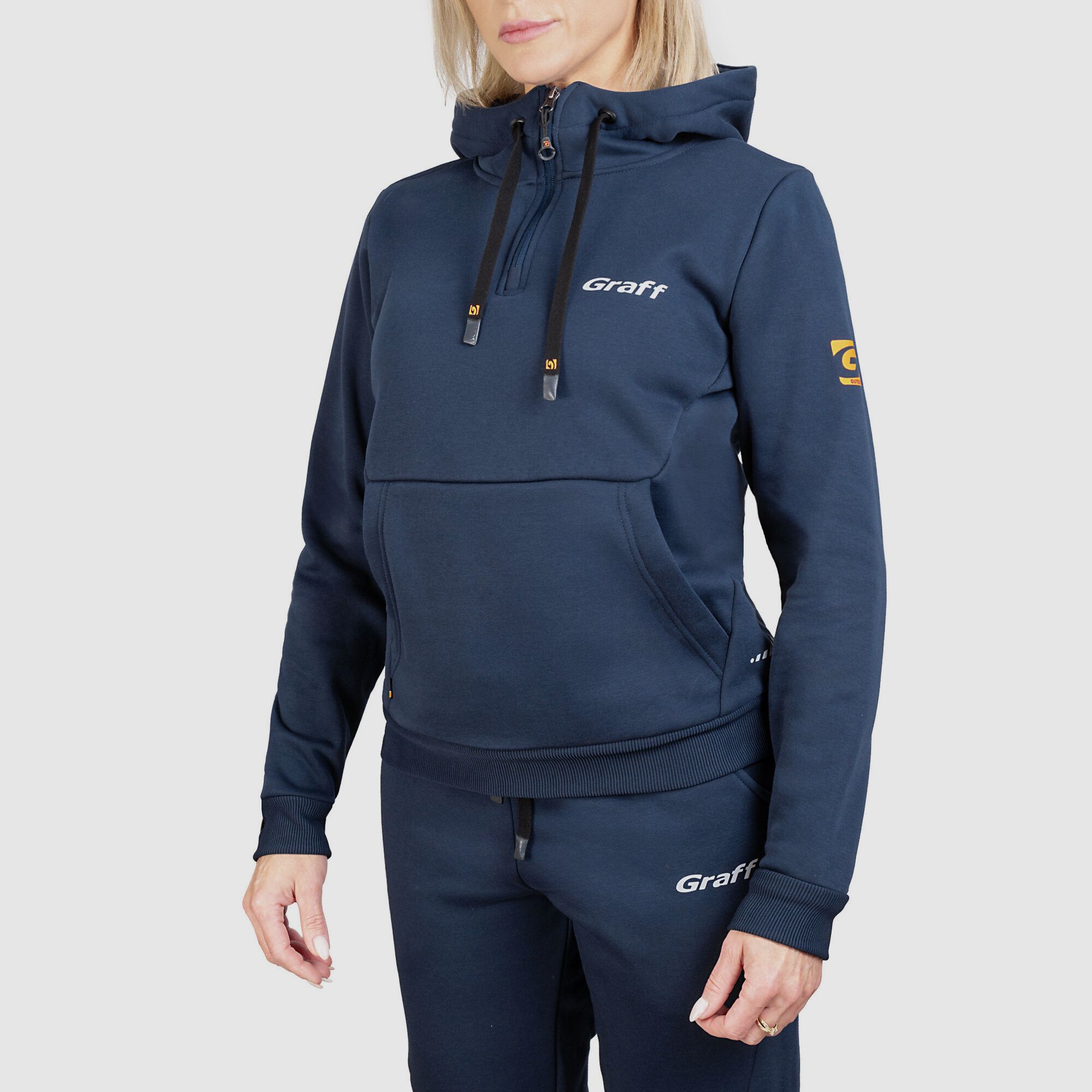 Sweat à capuche femme avec poche kangourou GRAFF 232-BL-D – Bleu marine, image 18 sur 56