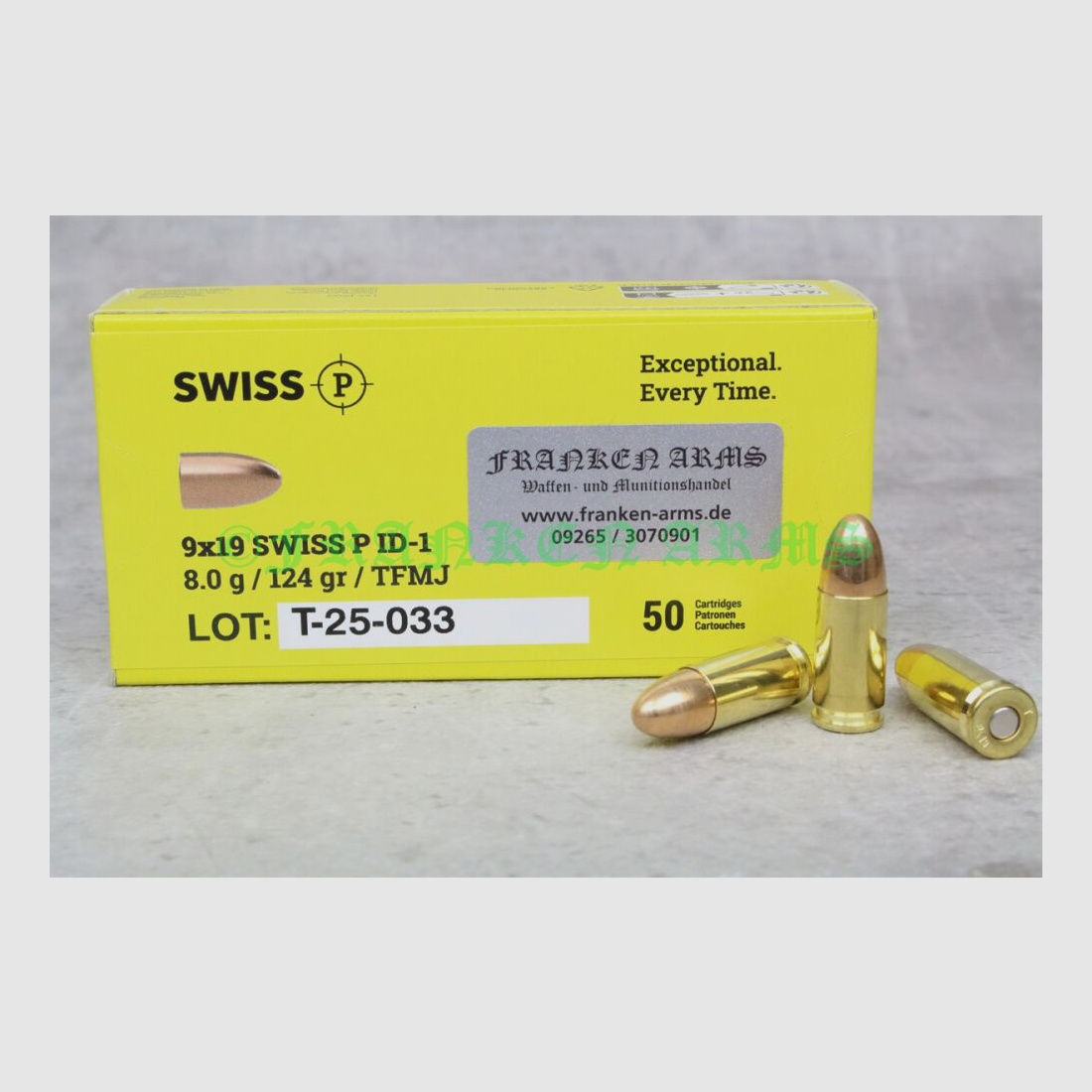 Swiss P 9x19 ID-1 FMJ 124gr. 8,0g 50 pezzi