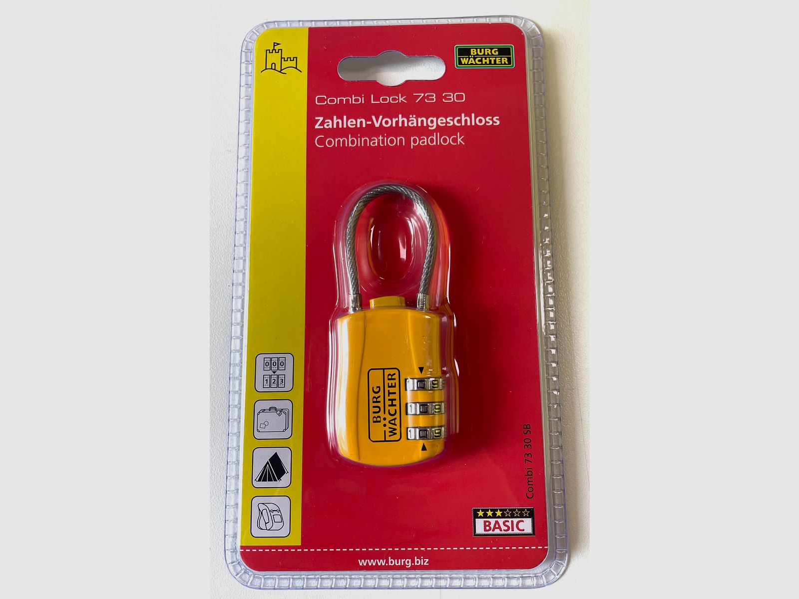 Burg Wächter Verstellbares Zahlenschloss Combi Lock 73 mit Bügeldraht gelb