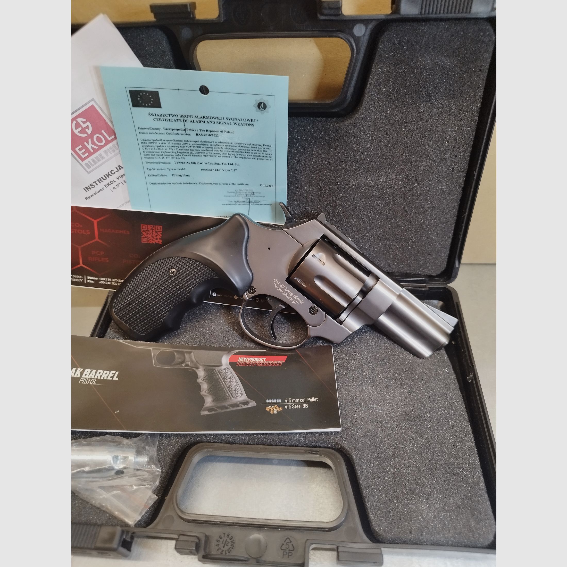 Ekol Viper 2,5" Schreckschuss Revolver Fume 22 lang Knall & 6mm Flobert!!
