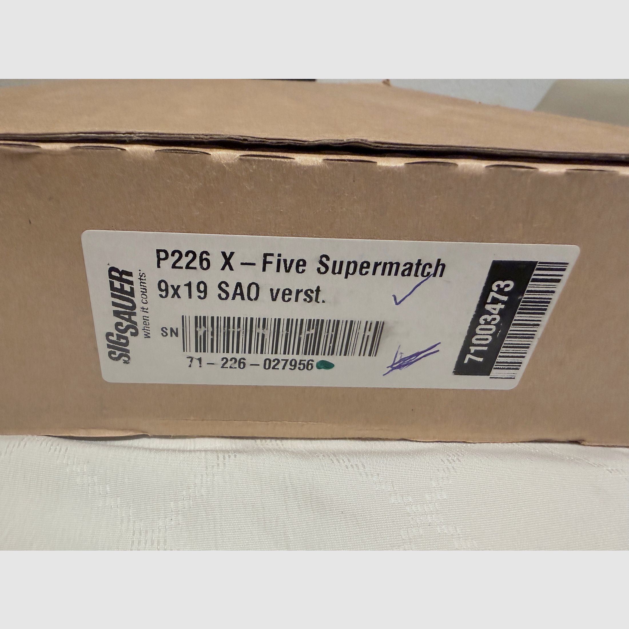 SIG Sauer P226 X-Five Supermatch SAO 9×19 – unused – Made in Germany (Eckernförde) + 1000 rounds GECO Hexagon