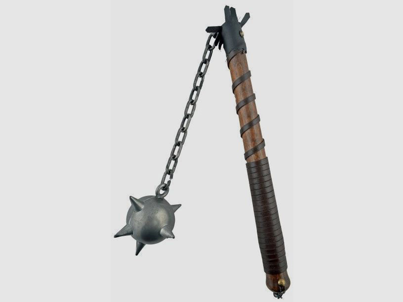 Morning star with metal ball and wooden handle