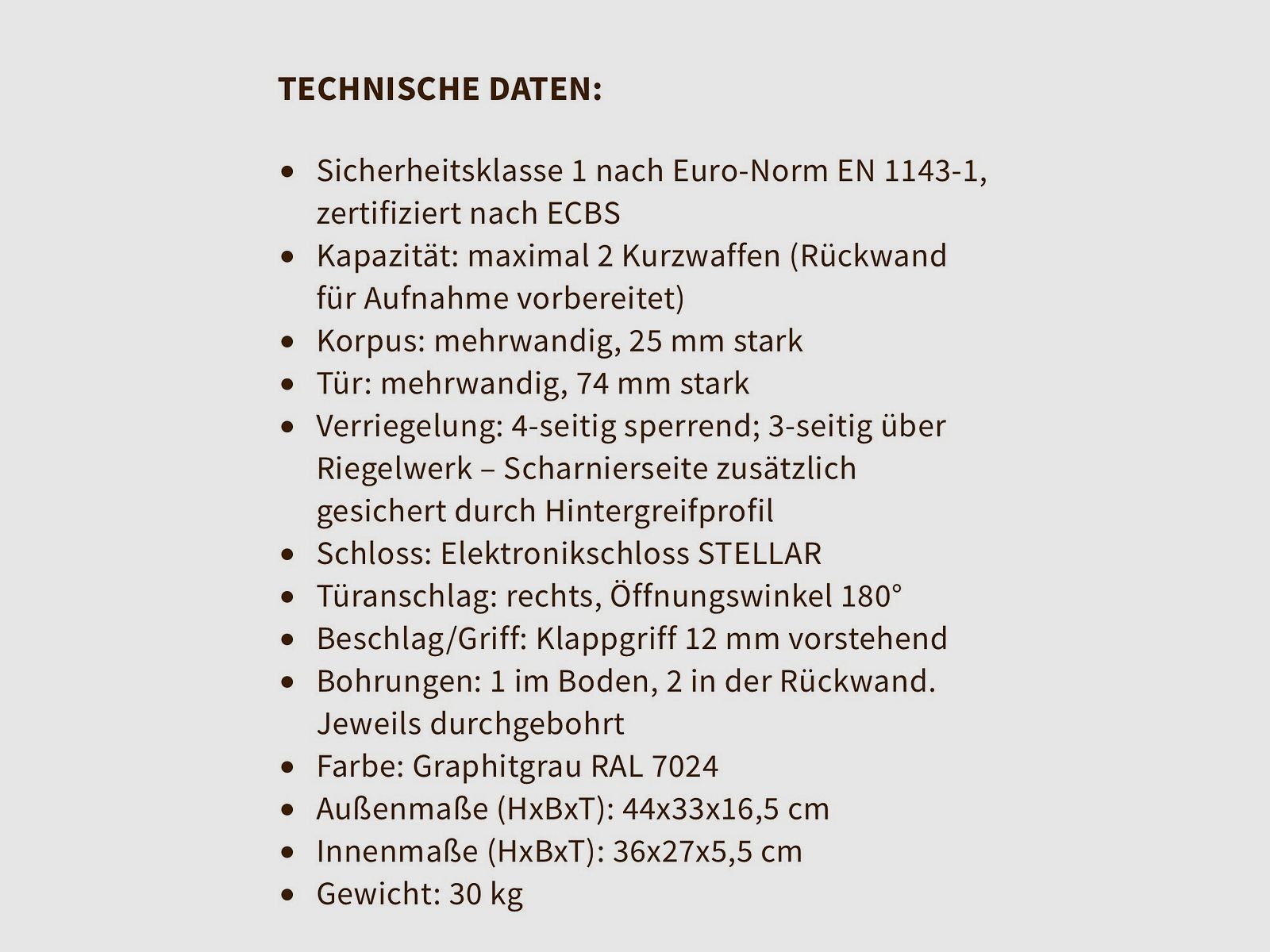 Armoire à pistolets Armoire à armes Classe 1