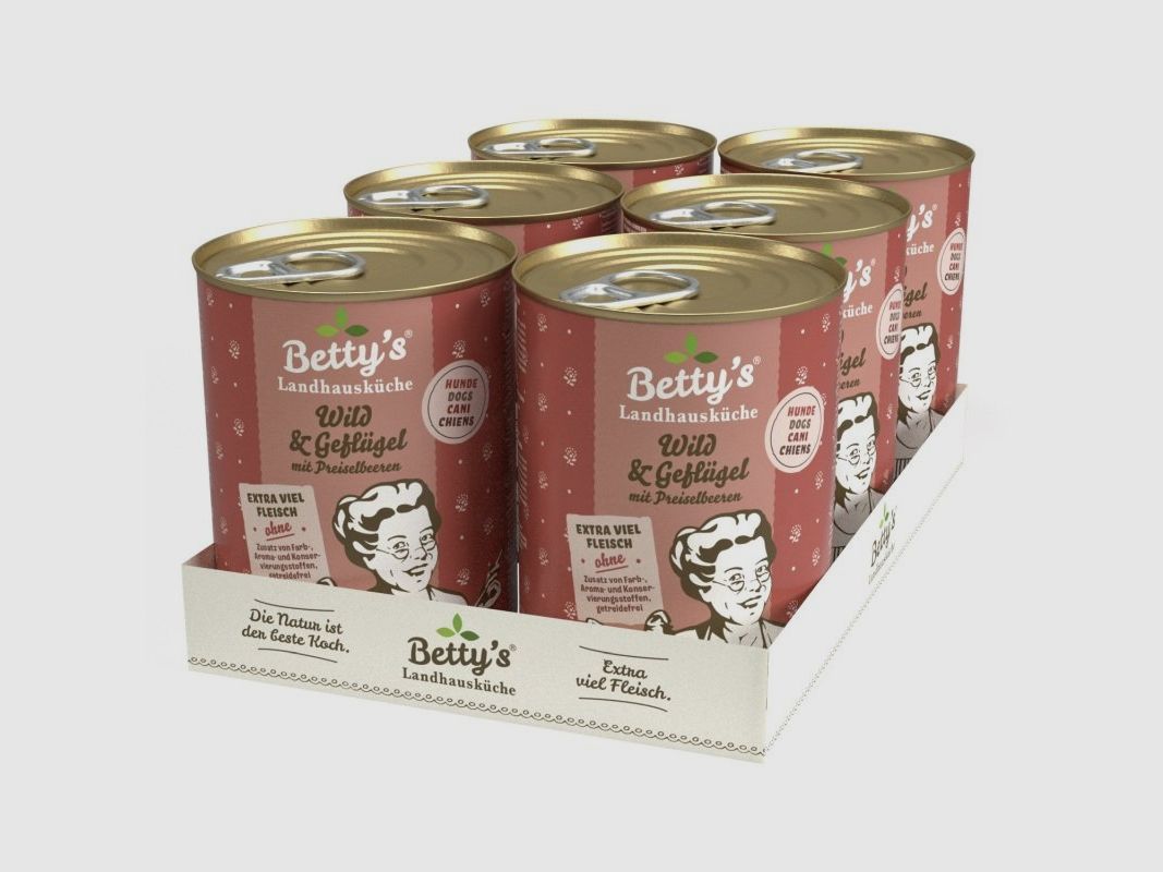 Betty´s Landhausküche Hundefutter Geflügel & Wild mit Preiselbeeren 6x 400g
