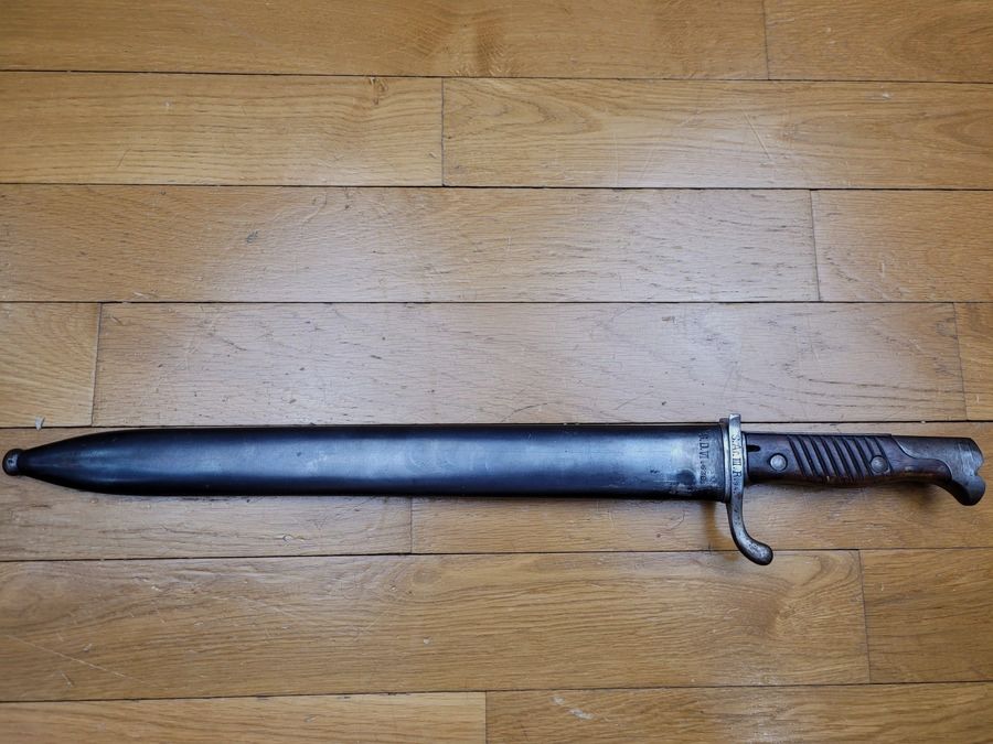 Rarissime Bajonett „V notch“ 98/05 – Seltenes V-förmiges Griffstück – 1. hybrides Modell von 1915 von R. STOCK – Weimar-Umrüstung ab 1920 – Polizei von Arnsberg – TOP!, Bild 16 von 17