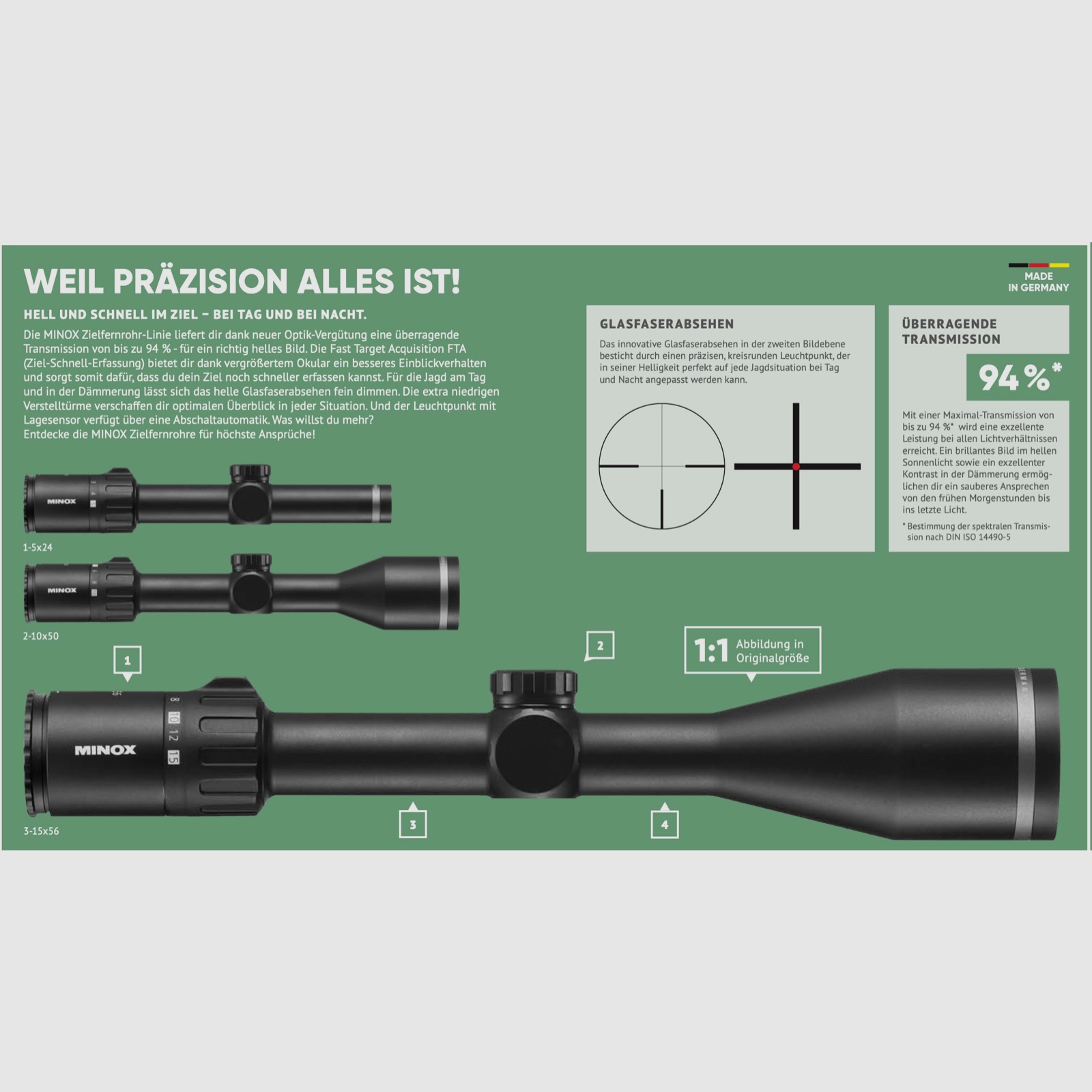 Minox 80107666 Allrounder Zielfernrohr 1-5x24 Leuchtabsehen 4 in 2 Bildebene mit Schiene
